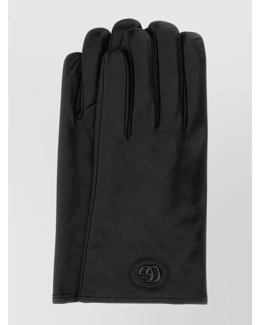 Gucci Black Leather Gloves Logo Detail for men