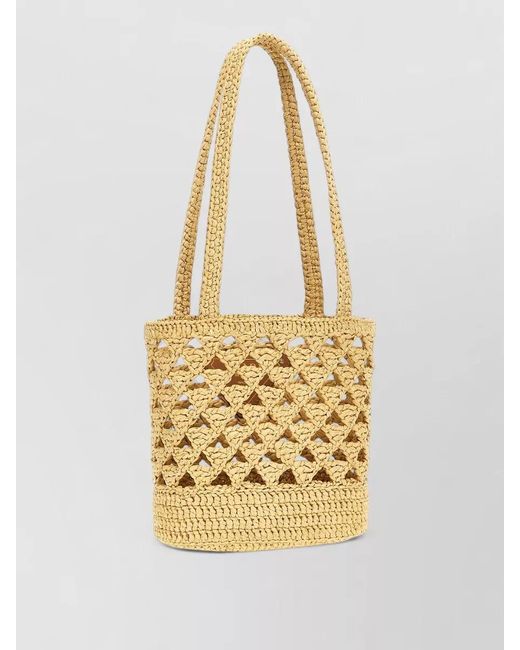 Prada Metallic Crochet Raffia-Effect Tote Bag