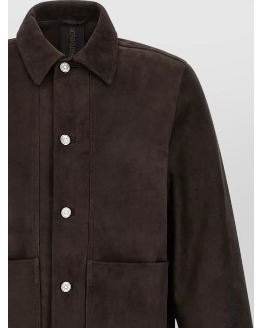 Giorgio Brato Black Fiore Suede Collared Jacket Front Pockets for men