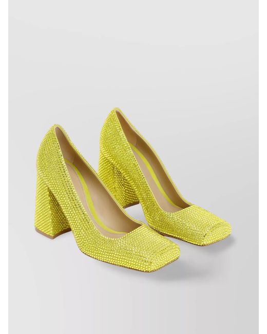 Bottega Veneta Yellow Tower Pumps With Strass-Embellished Suede Upper