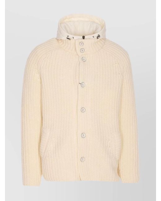 Herno Natural Knit Bomber With Ribbed Texture And Hooded Design for men