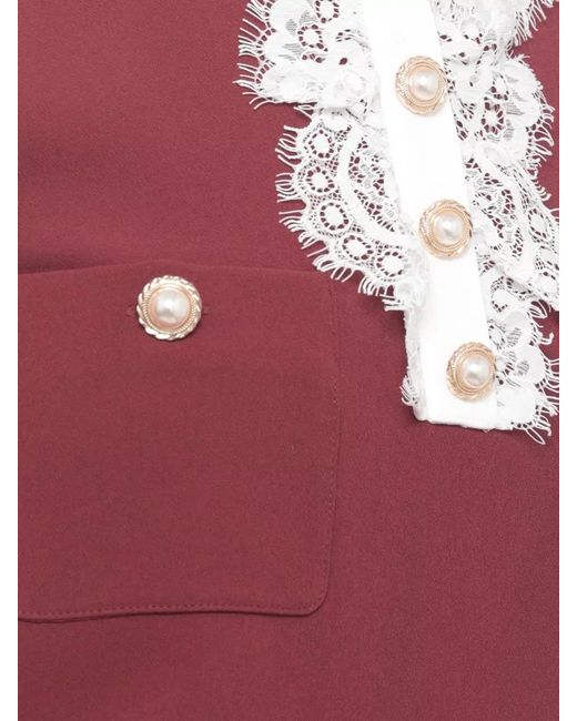 Self-Portrait Red Knee Length Dress Jewel Buttons Lace Collar