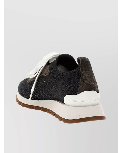 Brunello Cucinelli Black Leather Sock-Style Low-Top Sneakers