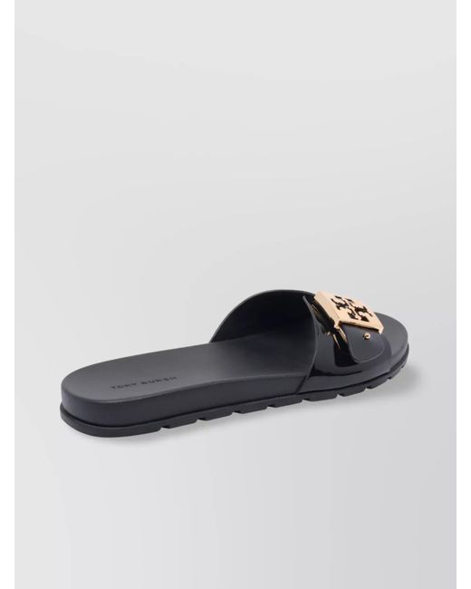 Tory Burch Black Patent Synthetic Leather Slides