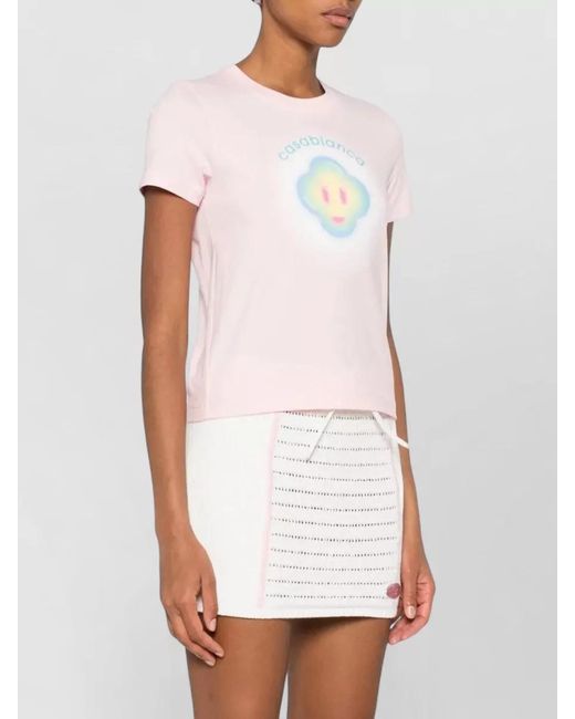 Casablanca Pink Smiley Graphic Crew Neck Cotton T-Shirt