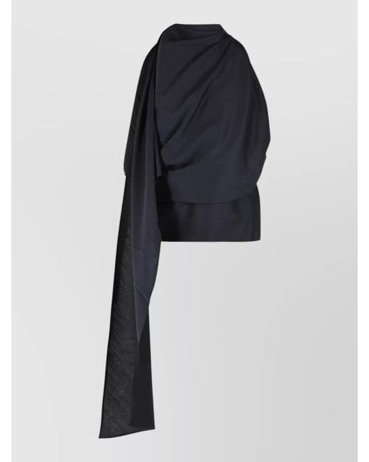 Rohe Black Draped One Shoulder Wool Blend Blouse