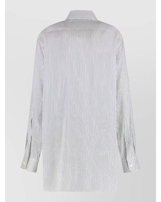 Stella McCartney Gray Silk Shirt Long Sleeves Pocket Stripe Pattern