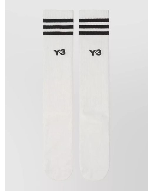 Y-3 White Cotton Blend Socks Ribbed Cuffs Striped for men