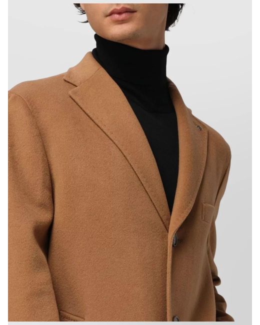 Tagliatore Brown Cashmere Coat Featuring Notched Lapel for men
