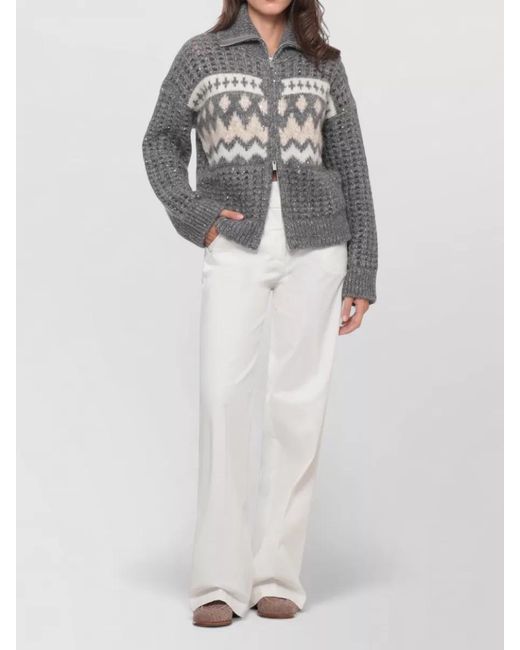 Peserico Gray Sequined Long-Sleeve High-Neck Jacket