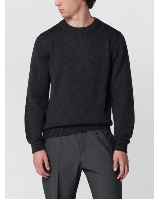Roberto Collina Black Knit Sweater Ribbed Neckline Cuffs Hem for men