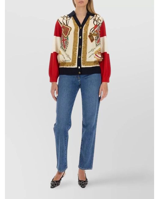Gucci Blue Fine-Knit Wool Printed Cardigan