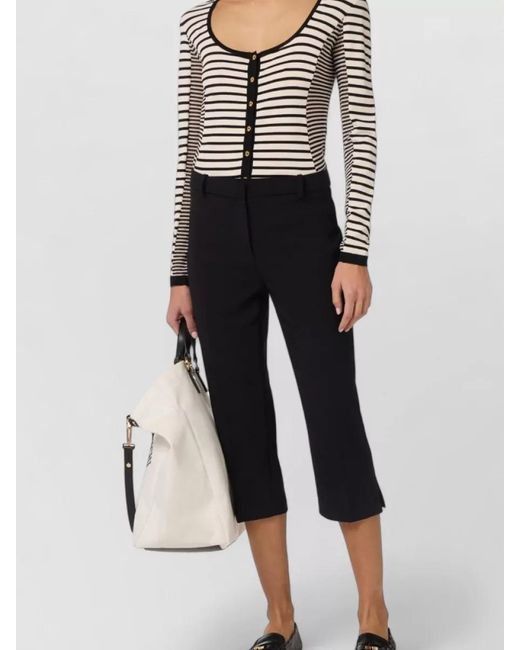 Elisabetta Franchi Gray Knit Top Long Sleeves Scoop Neck Striped