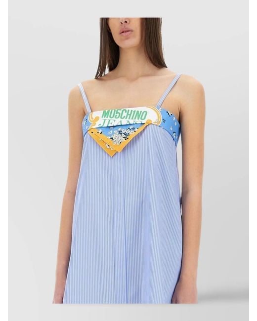 Moschino Blue Cotton Patchwork Knee-Length Dress