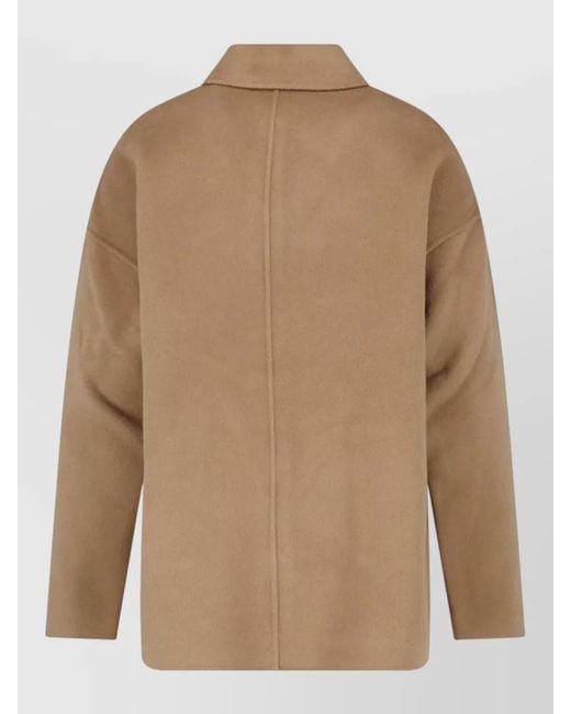 Anine Bing Natural Mid Length Relaxed Coat Button Collar Pockets
