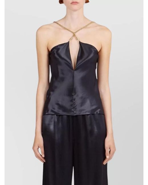 Ferragamo Black Satin Cutout Twisted-Strap Sleeveless Top