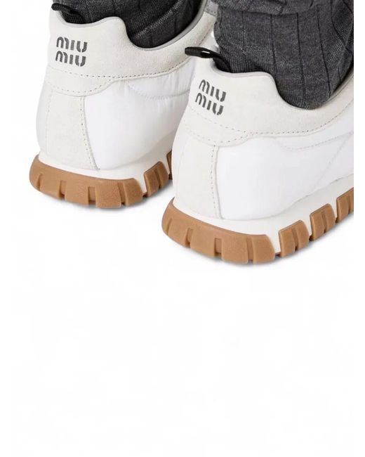 Miu Miu White Nylon Suede Lace Up Shoes Contrast Panels