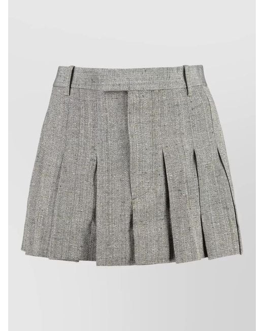 Bottega Veneta Gray Pleated Mini Skirt Textured Fabric Belt Loops