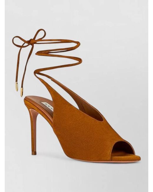 Aquazzura Brown Lais Suede Peep Toe High Heel Pumps