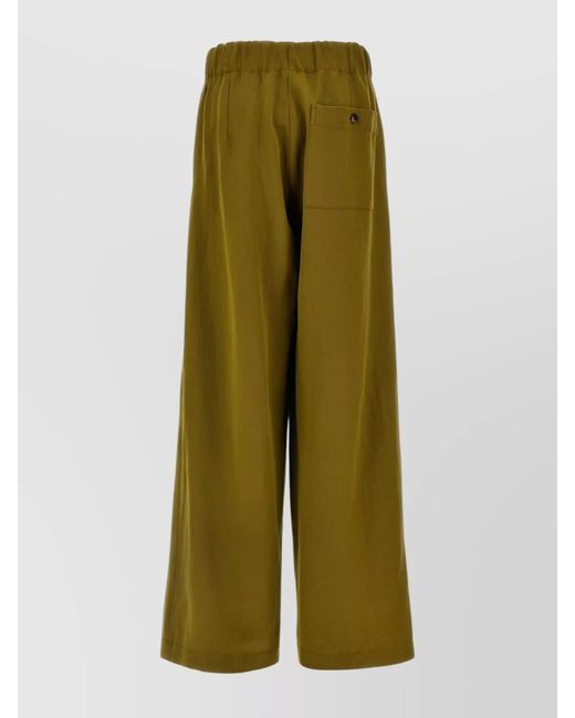 Dries Van Noten Green Wool Wide-Leg Trousers