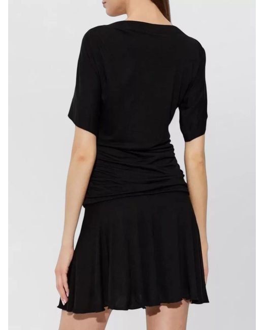 Isabel Marant Black Short Dress Draped Neckline Flared Skirt
