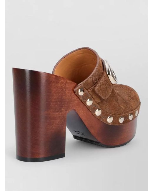 Gucci Brown Sandals Platform Sole Block Heel Studs