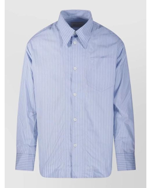 AMI Blue Cotton Long-Sleeve Wide Shirt for men