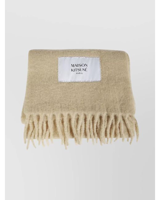 Maison Kitsuné Natural Baby Alpaca Wool Fringed Scarf