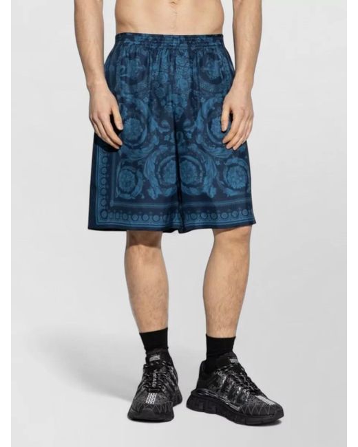 Versace Blue Floral Silk Blend Shorts Elastic Waistband for men