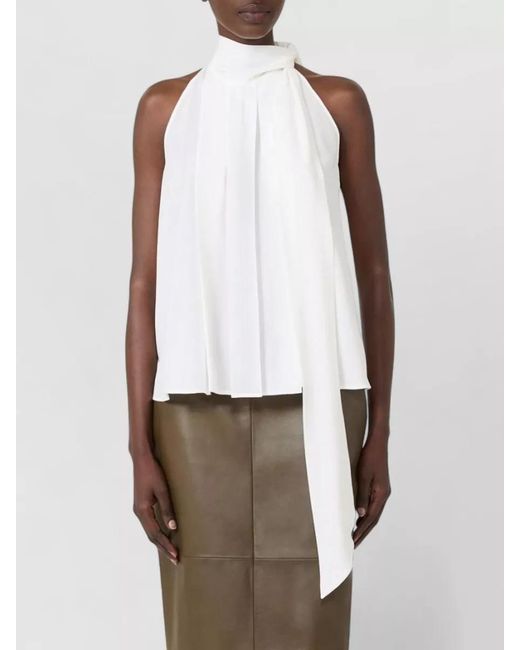 Max Mara White Halterneck Sleeveless Top Soft Drape Pleated