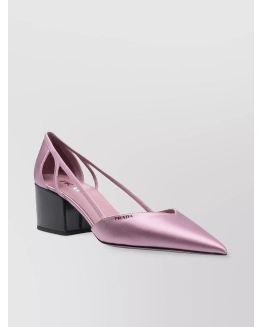 Prada Pink Silk Satin Cutout Low Block Heel Pumps