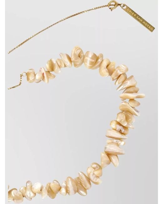 Dries Van Noten White Shell Bead Necklace Fine Metal Chain for men