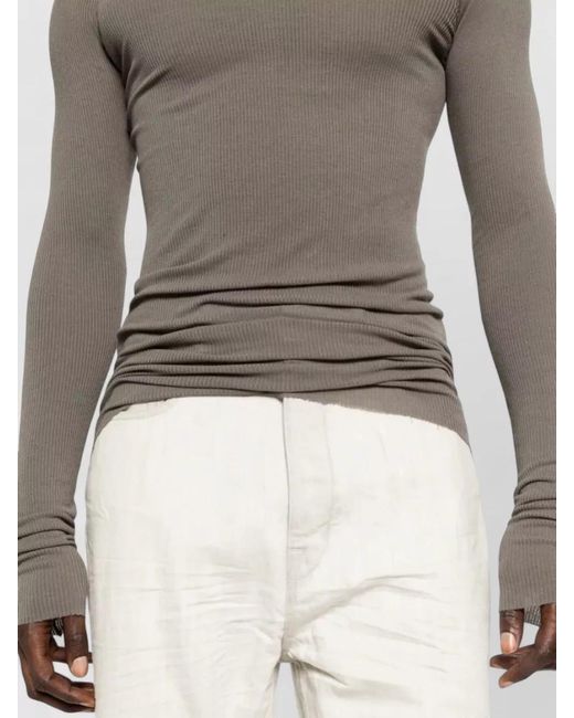 Rick Owens Gray Silk Ribbed Long-Sleeve T-Shirt for men