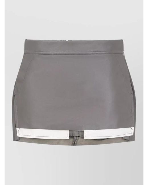 Rick Owens Gray Lamb Leather Asymmetric Mini Skirt