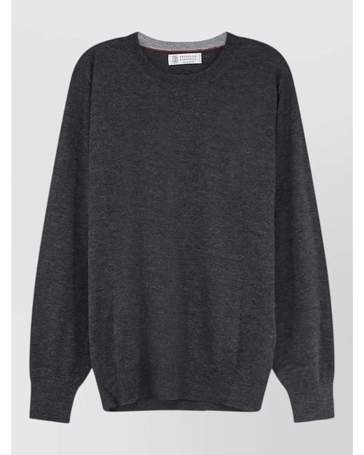 Brunello Cucinelli Blue Cashmere Silk Crew Neck Long Sleeve Sweater for men