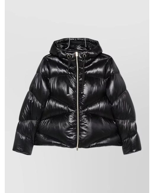 Herno Black Hooded Cropped Down Jacket Casual Style