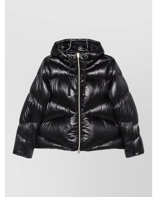 Herno Black Quilted Drawstring Hood Down Jacket