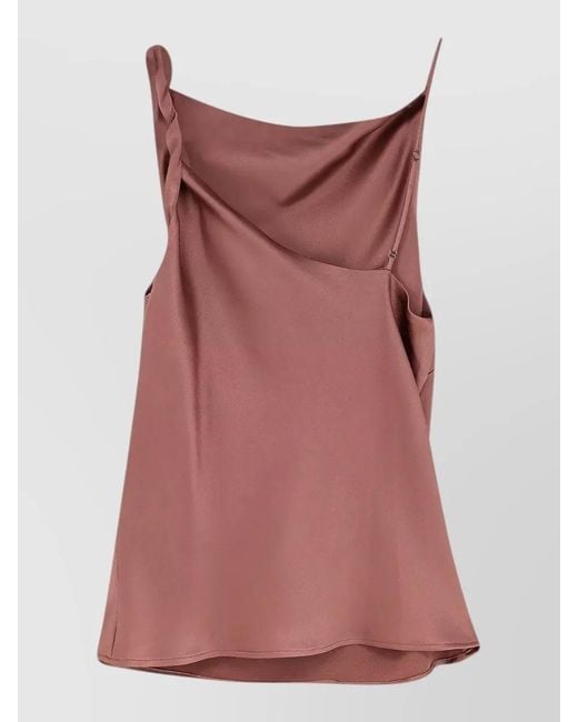 Alysi Red Satin Top Adjustable Strap Asymmetrical Cutout Back