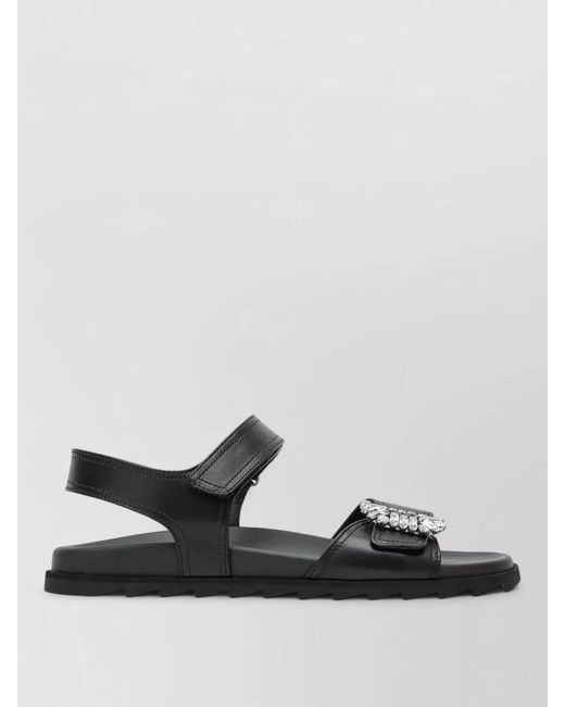 Roger Vivier Black Embellished Flat Sole Open Toe Sandals