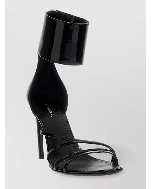 Ferragamo Black Leather Clethra Sandals
