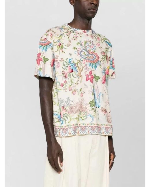 Etro White Relaxed Fit Floral Print Round Neck T-Shirt for men