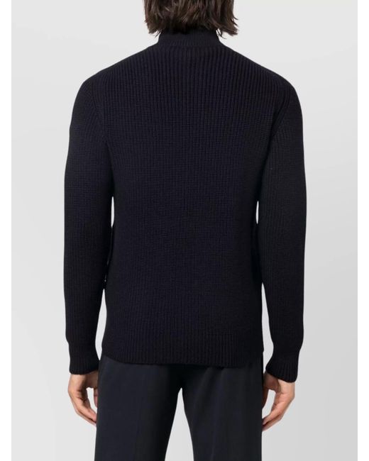 Drumohr Blue Merino Wool Half Zip Sweater for men