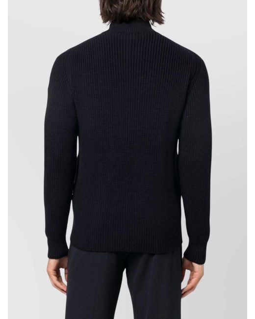 Drumohr Blue Merino Wool Half Zip Sweater for men