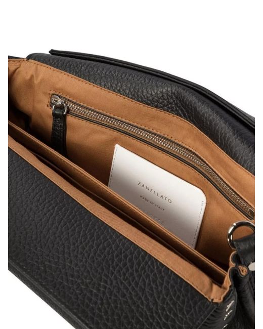 Zanellato Black Shoulder Bags With Detachable Strap And Studded Texture