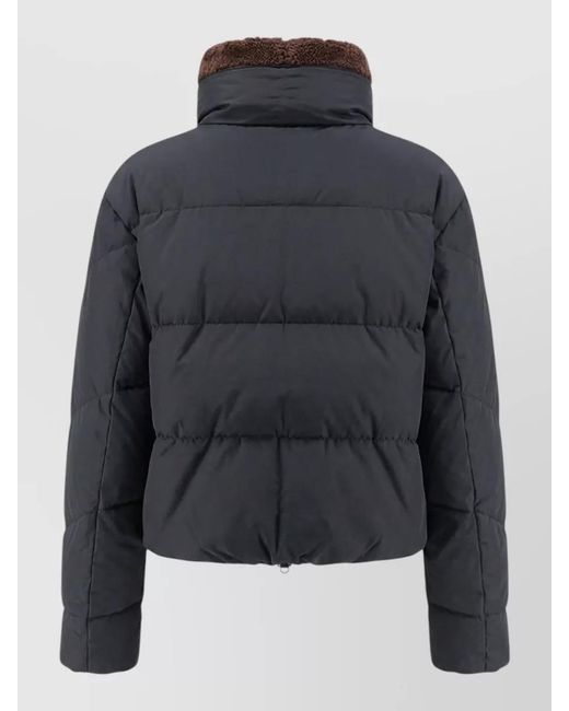 Brunello Cucinelli Black Down Jacket Shearling Collar Detachable Design