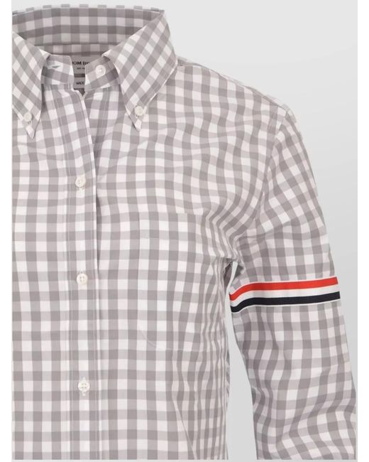 Thom Browne White Cotton Gingham Check Long-Sleeve Shirt