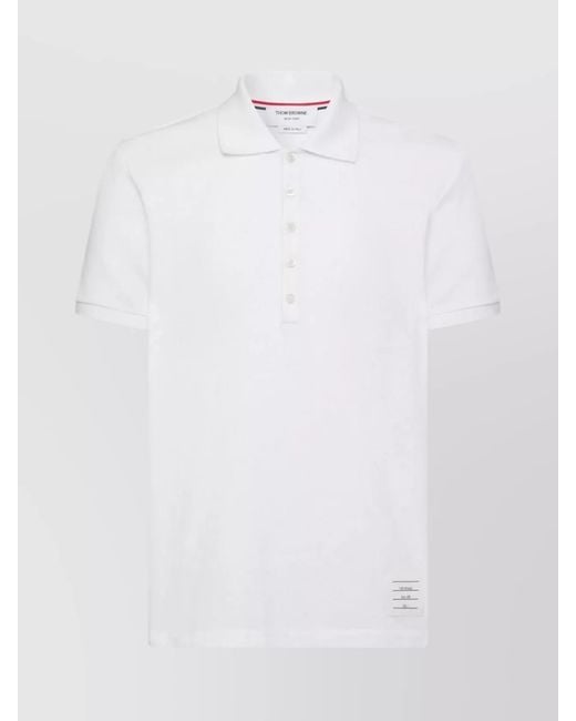 Thom Browne White Cotton Short-Sleeve Piqué Polo Shirt for men