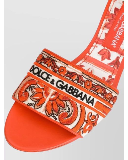 Dolce & Gabbana Red Maiolica Pattern Mules Block Heel Open Toe