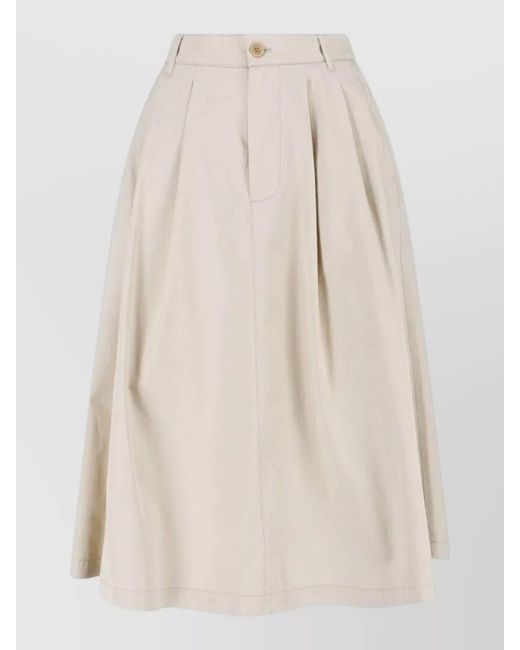 Aspesi Natural Midi Skirt Knee Length Pleated Buttons Pocket