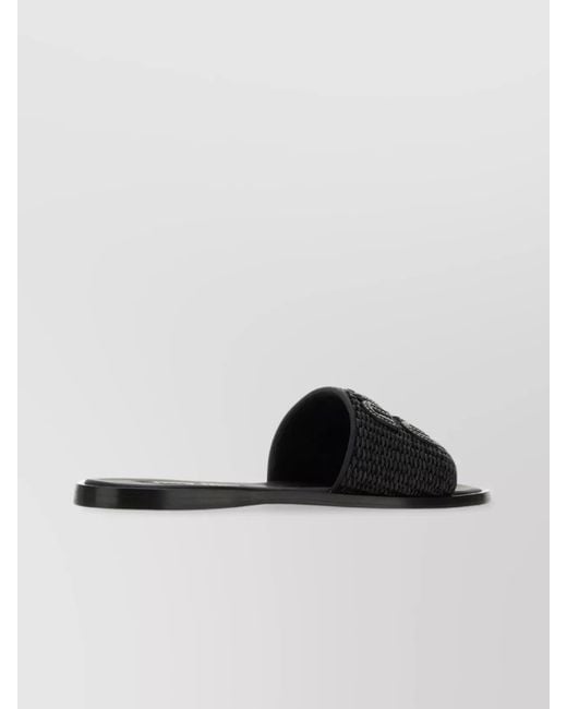 Miu Miu Black Raffia Slides & Flip Flops